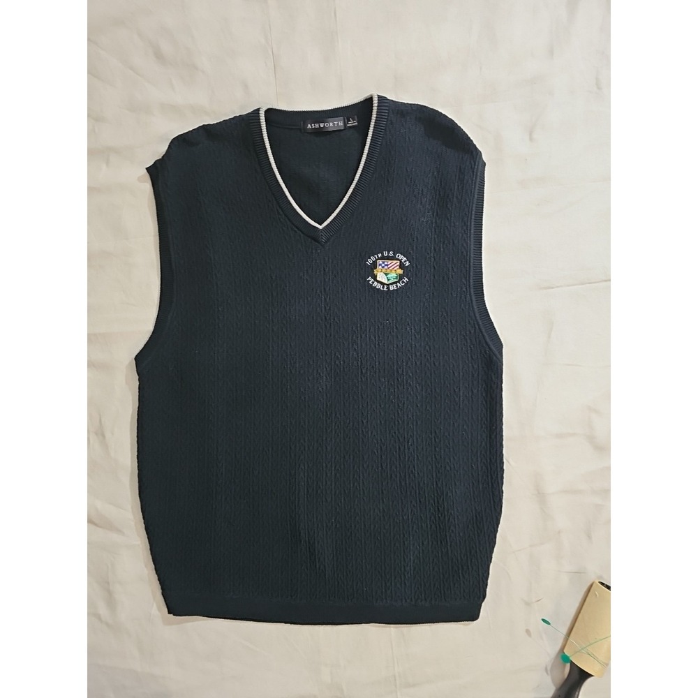 Ashworth 100th US Open‎ Pebble Beach Black Knit Sweater Vest Men's L